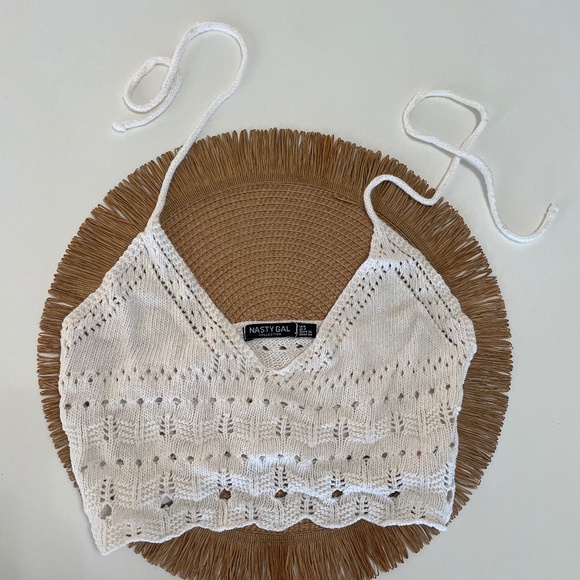 Nasty Gal Boho Beach Crotchet Crop Top in White - Picture 1 of 3